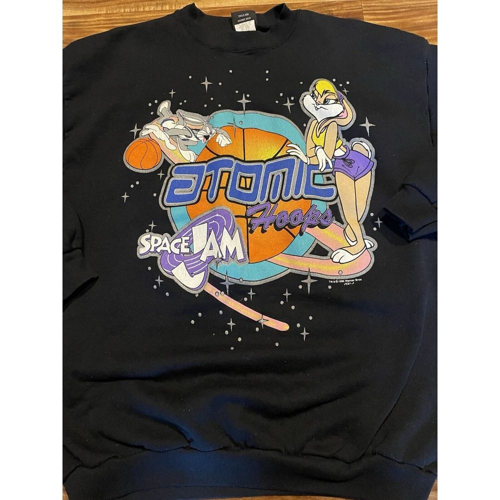Vtg 1996 Space Jam Looney Tunes Black Sweatshirt Size XL